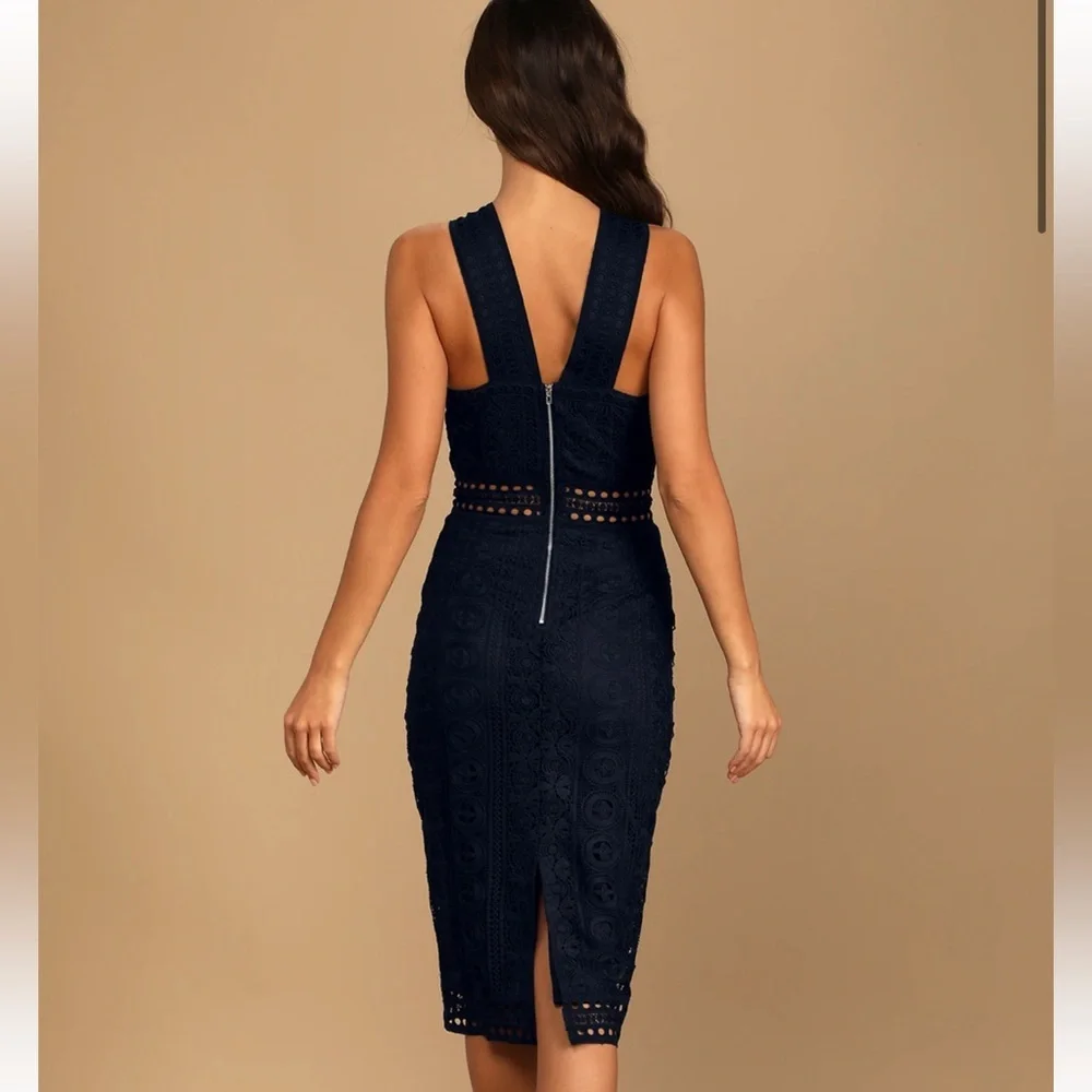 NWT Lulus Cocktail Ready Navy Blue Crochet Lace Midi Dress - Size XS - Picture 3 of 12